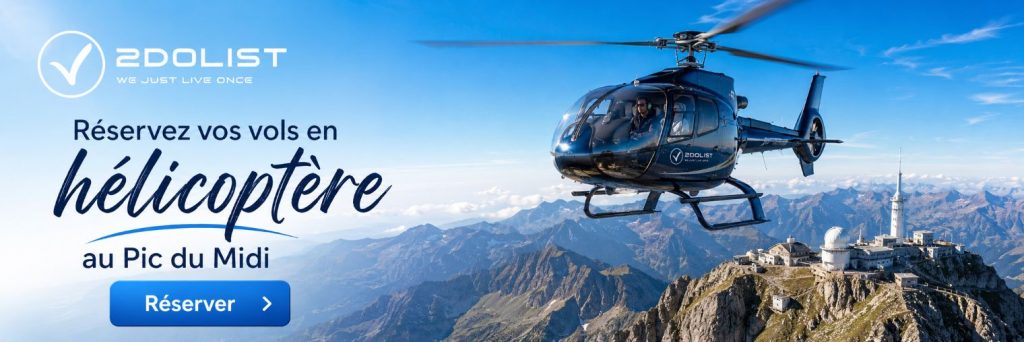 Bannière réservation vol en hélicoptère au Pic du Midi